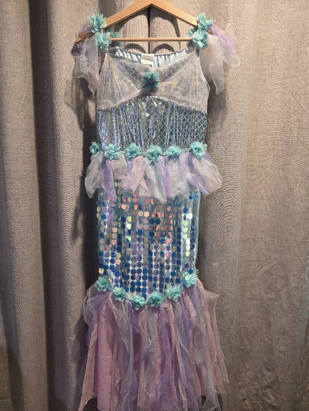 Girls' Size 10 (L) Aqua Mermaid Costume Dress with Floral Accents